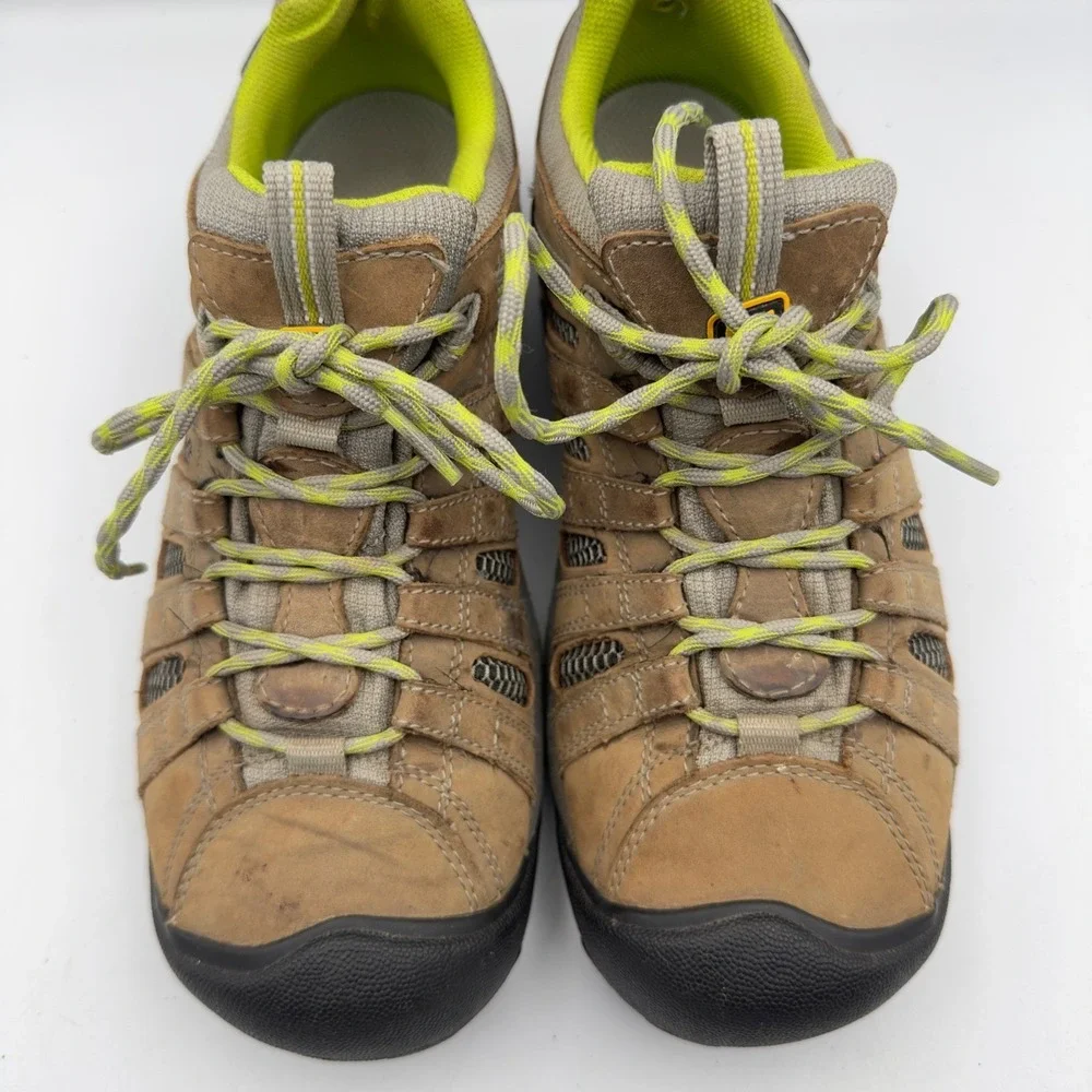 Keen Voyageur Hiking Shoes Brown Lime Green Leather Mesh Men 8 Women 9.5 EU 40.5